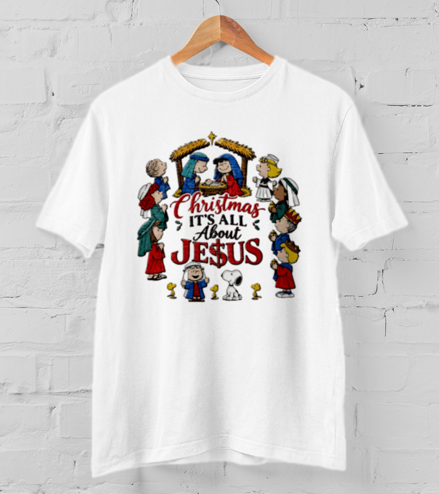 Christmas It's All About Jesus Charlie Brown Snoopy Peanuts Nativity Scene T-Shirt