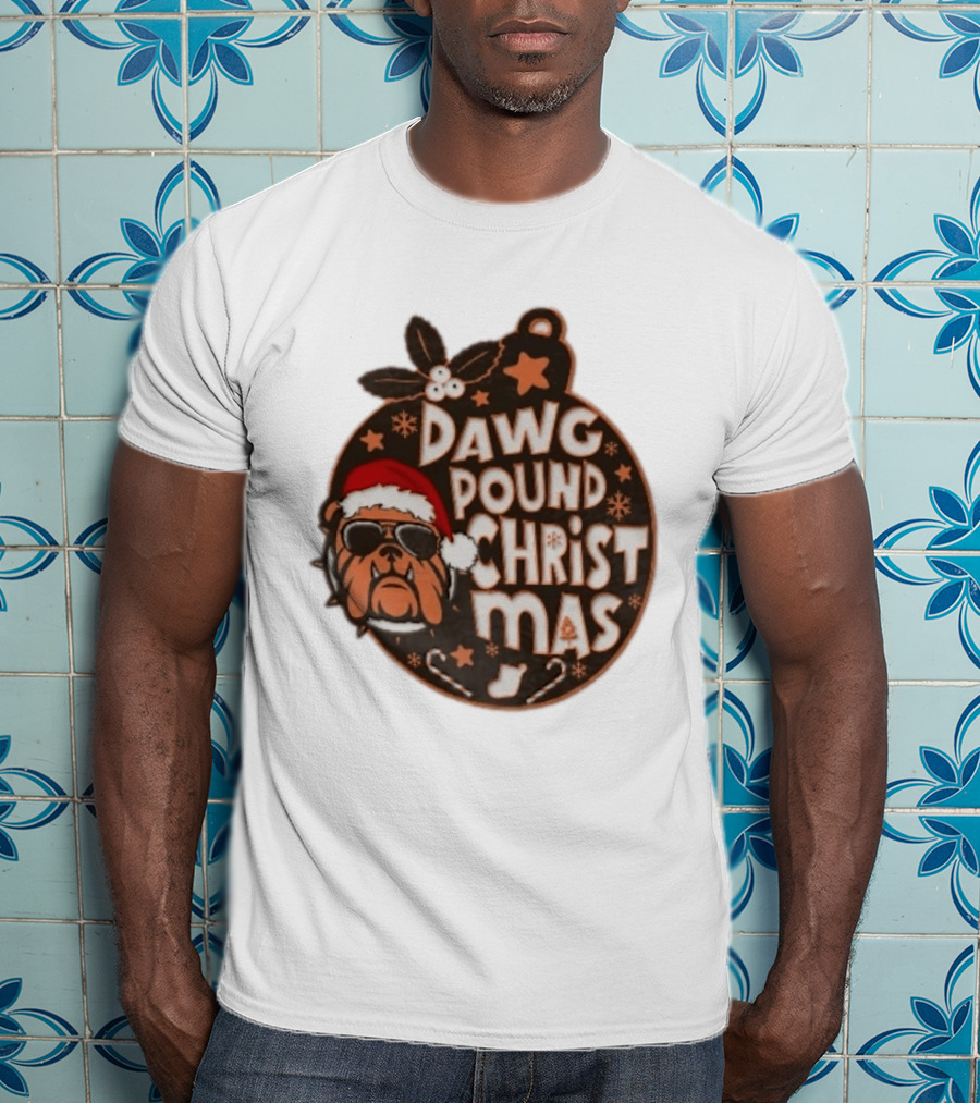 Cleveland Browns Dawg Pound Christmas Santa Bulldog Holiday Sweater T-Shirt