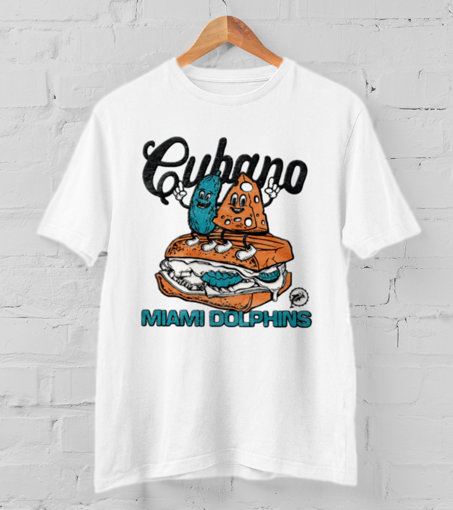 Miami Dolphins Cubano Sandwich Cartoon Football Food Delight T-Shirt
