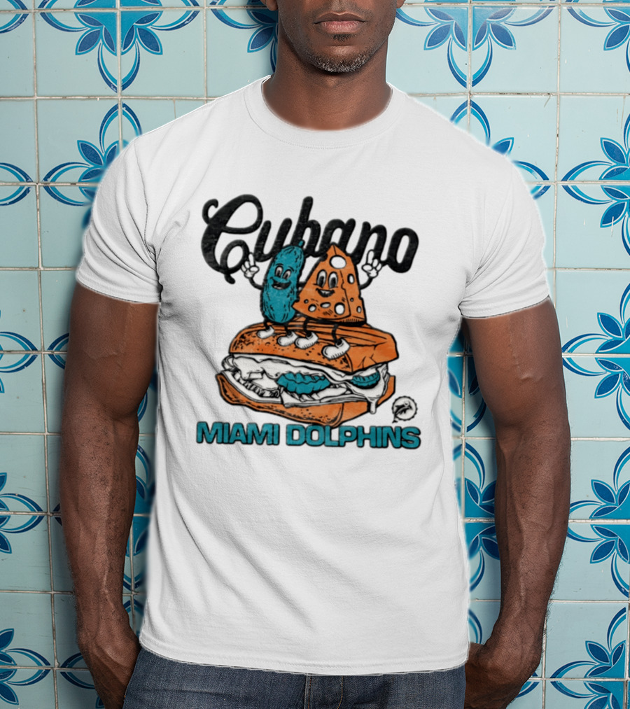 Miami Dolphins Cubano Sandwich Cartoon Football Food Delight T-Shirt
