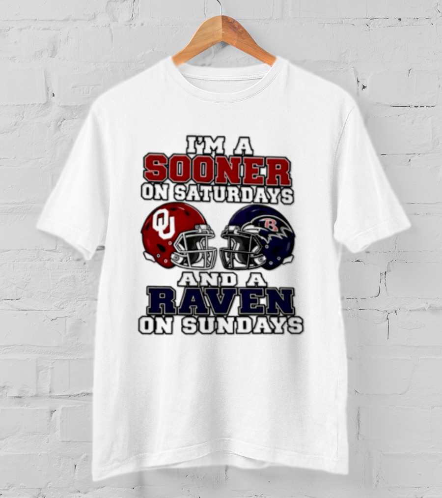 I'm A Sooner On Saturdays And A Raven On Sundays Helmet 2026 T-Shirt