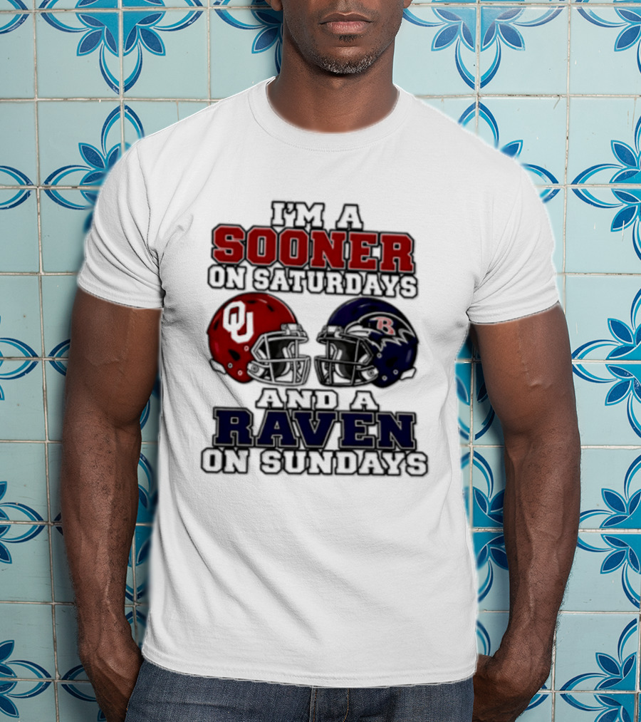 I'm A Sooner On Saturdays And A Raven On Sundays Helmet 2026 T-Shirt