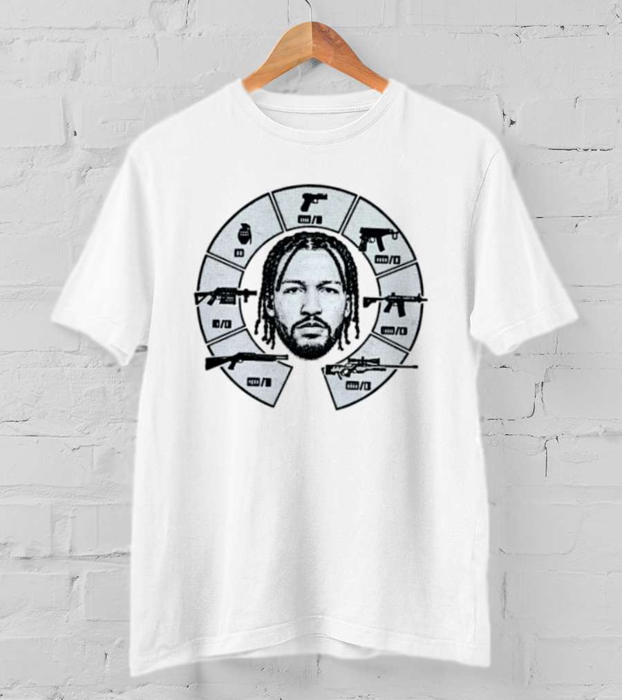 Jalen Brunson Burner Weapon Wheel Gun Options T-Shirt