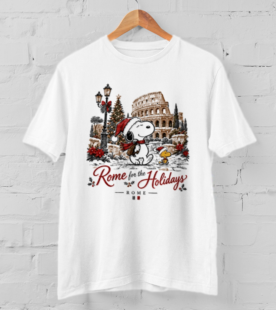 Snoopy And Woodstock Rome For The Holidays Christmas Colosseum Scene T-Shirt