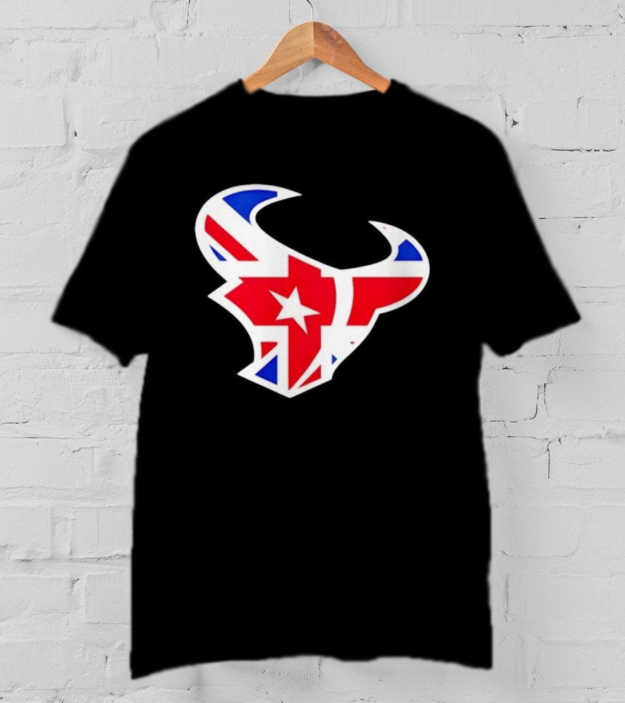 2026 Houston Texans London Game Union Jack Bull Football Event T-Shirt