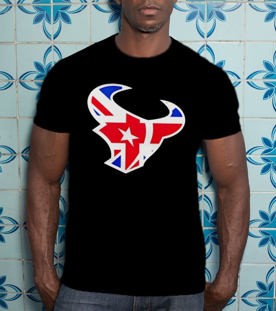 2026 Houston Texans London Game Union Jack Bull Football Event T-Shirt