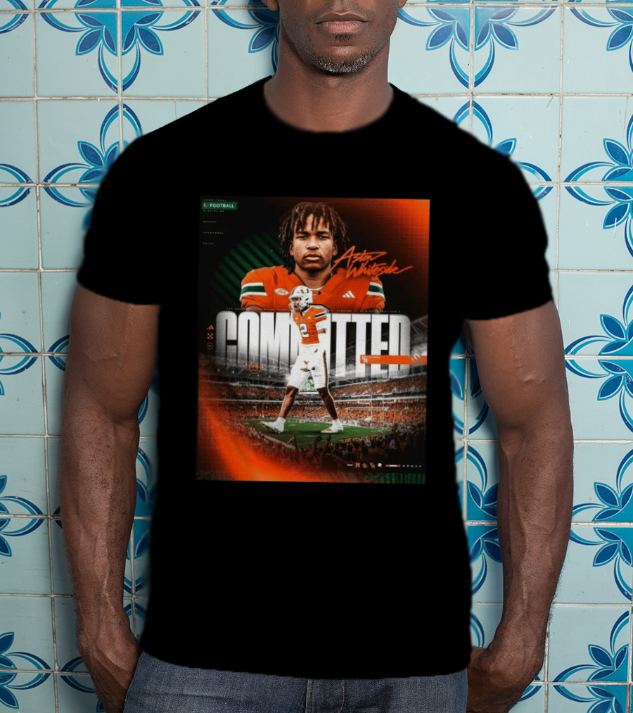 Committed Aston Whiteside Miami Hurricanes Football 2027 T-Shirt