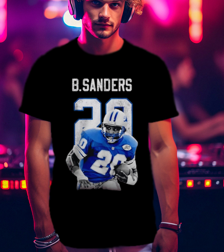 B Sanders 20 Detroit Lions Blue Football Jersey T-Shirt