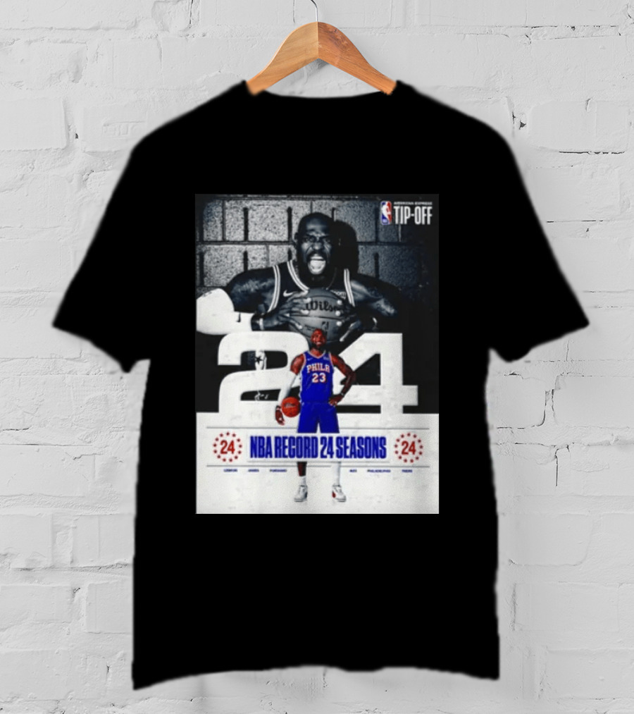 NBA Tip Off LeBron James Philadelphia 76ers Record 24 Seasons T-Shirt