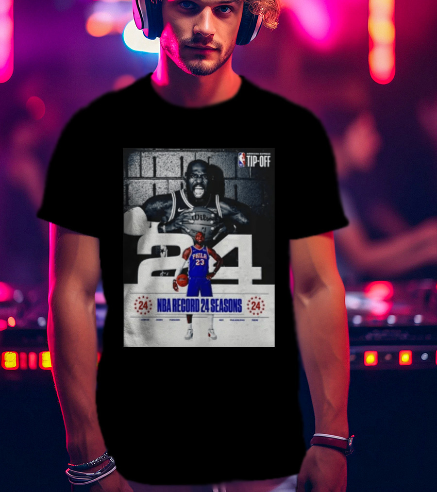 NBA Tip Off LeBron James Philadelphia 76ers Record 24 Seasons T-Shirt