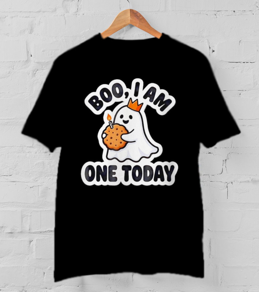 Boo I Am One Today Ghost With Crown And Cookie Birthday Candle T-Shirt