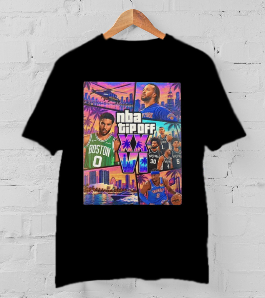 NBA Tipoff Jalen Brunson Jayson Tatum Victor Wembanyama Julian Champagnie Jeremy Sochan Shai Gilgeous Alexander T-Shirt