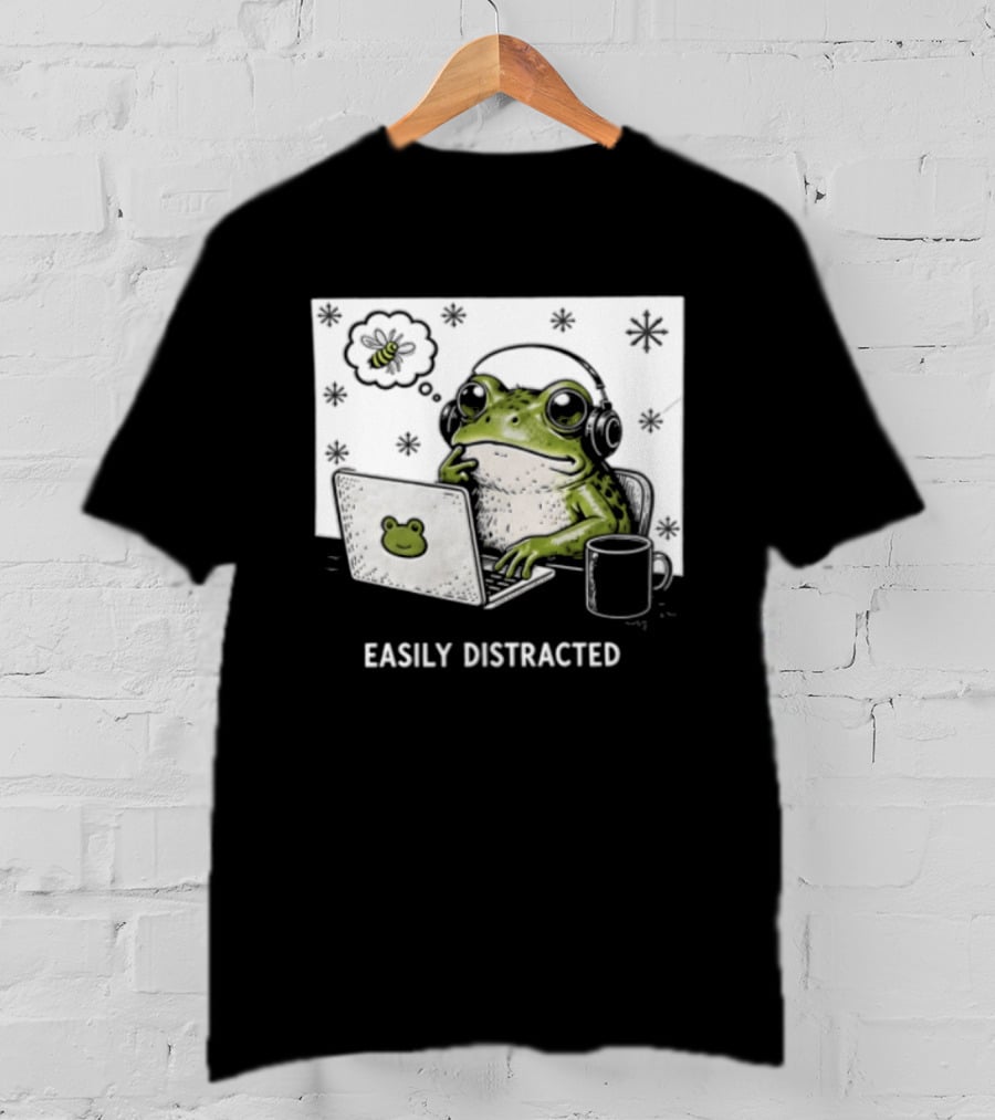 Easily Distracted Frog Laptop Headphones Christmas Frog T-Shirt