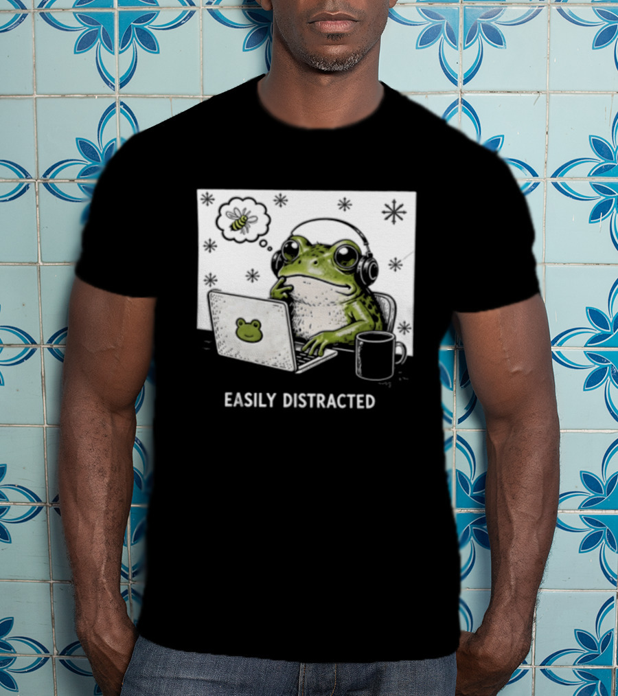 Easily Distracted Frog Laptop Headphones Christmas Frog T-Shirt