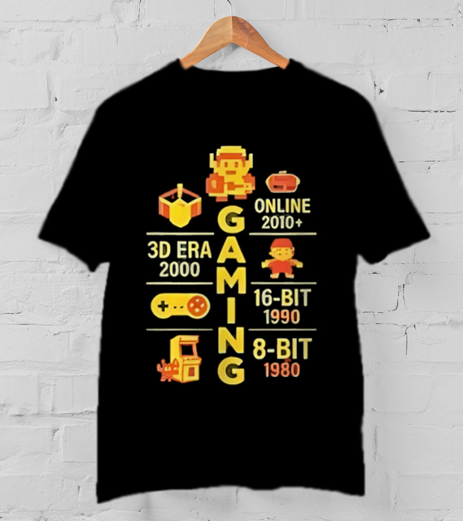 Gaming Evolution 3D Era 1980 8 Bit To 2000s Online 16 Bit 1990 T-Shirt