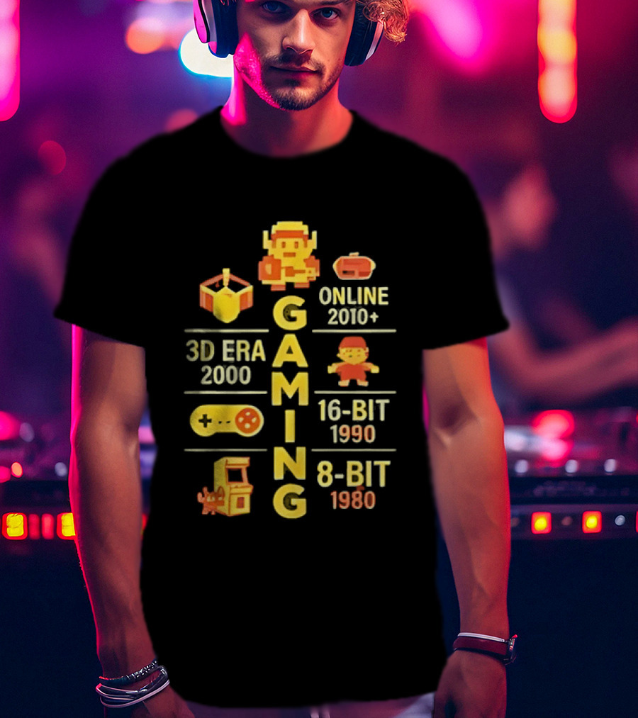 Gaming Evolution 3D Era 1980 8 Bit To 2000s Online 16 Bit 1990 T-Shirt