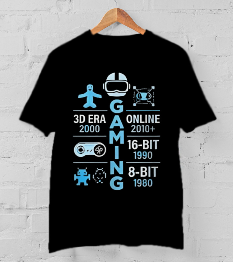 Gaming Timeline 1980 8 Bit 1990 16 Bit 2000 3D Era 2010 Online T-Shirt