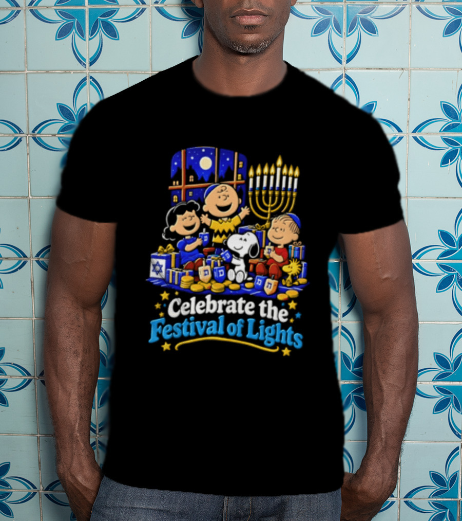 Peanuts Gang Hanukkah Celebration Festival Of Lights Menorah T-Shirt