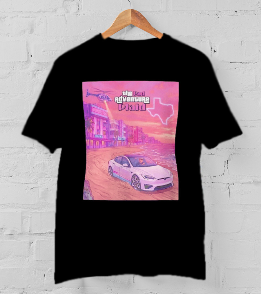 Rad Adventure Plaid Tesla Beach Gag City Joshwest247 Texas Neon Helicopter T-Shirt