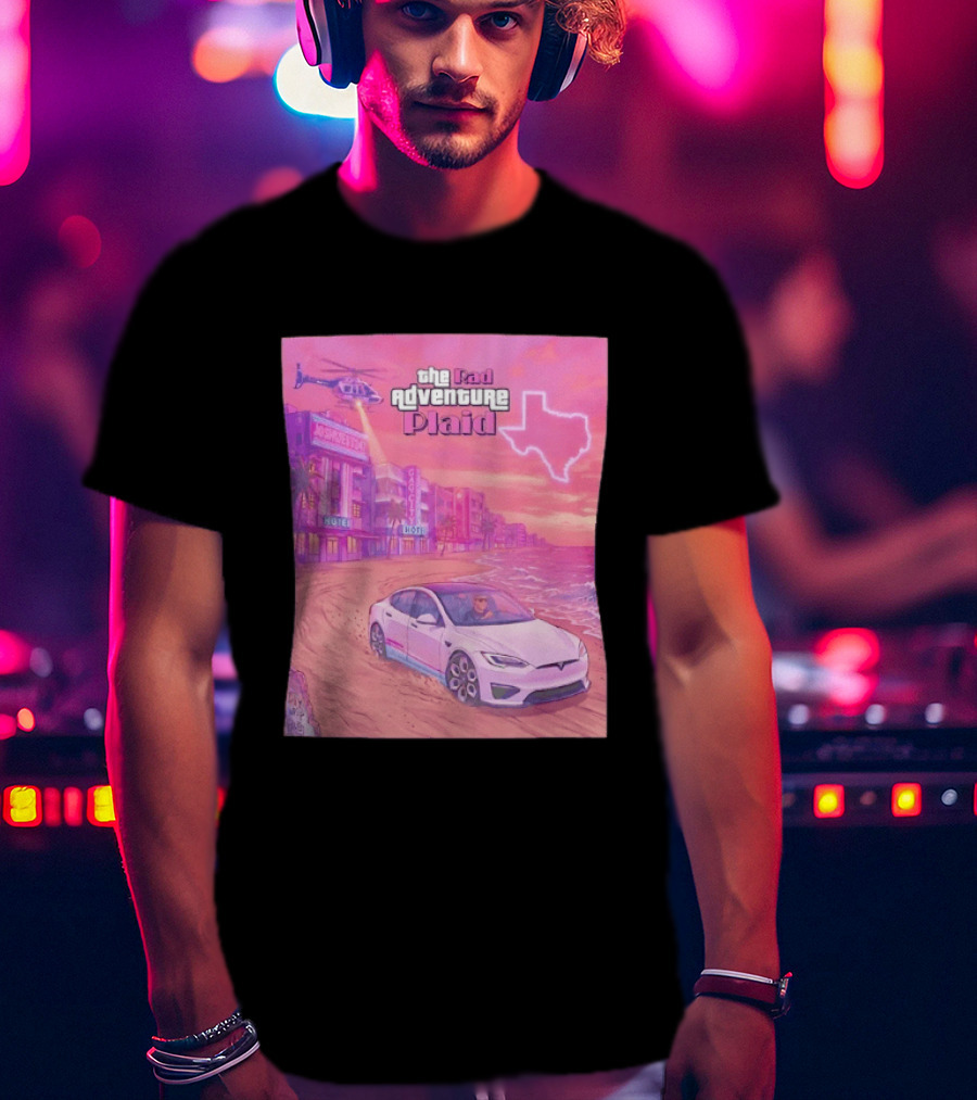 Rad Adventure Plaid Tesla Beach Gag City Joshwest247 Texas Neon Helicopter T-Shirt