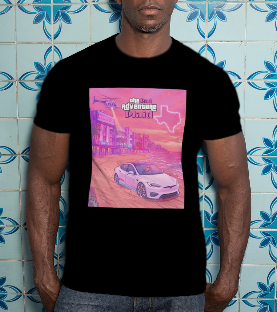 Rad Adventure Plaid Tesla Beach Gag City Joshwest247 Texas Neon Helicopter T-Shirt