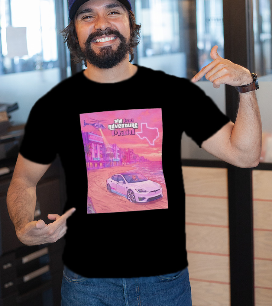 Rad Adventure Plaid Tesla Beach Gag City Joshwest247 Texas Neon Helicopter T-Shirt