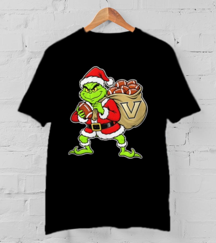 Santa Grinch Vanderbilt Commodores Carrying Chiefs Footballs For Christmas T-Shirt