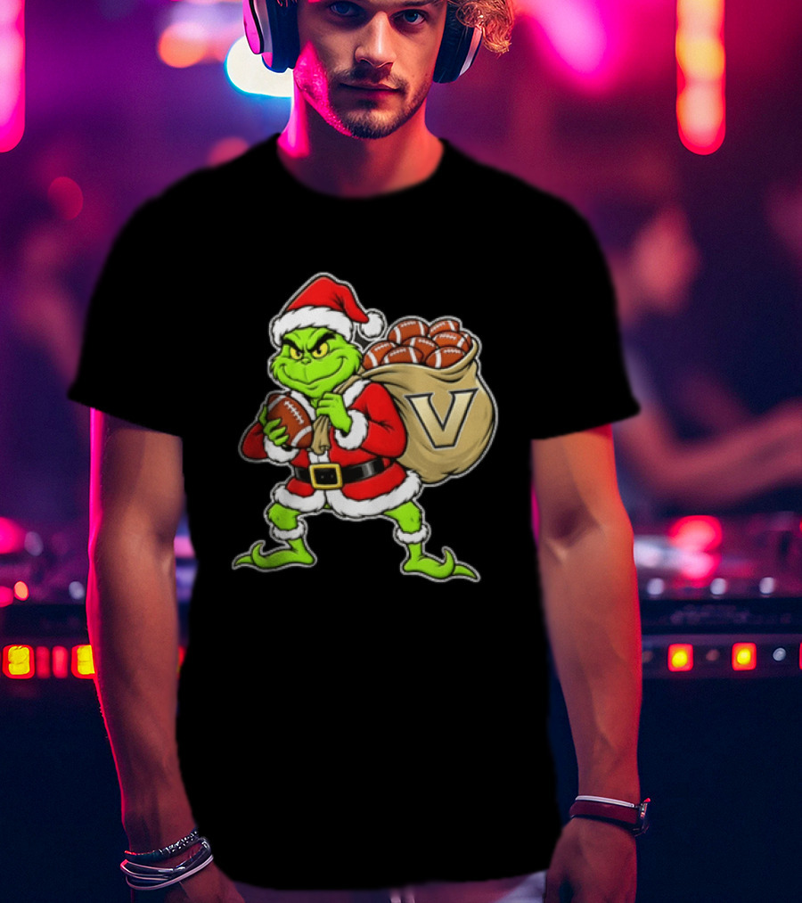 Santa Grinch Vanderbilt Commodores Carrying Chiefs Footballs For Christmas T-Shirt