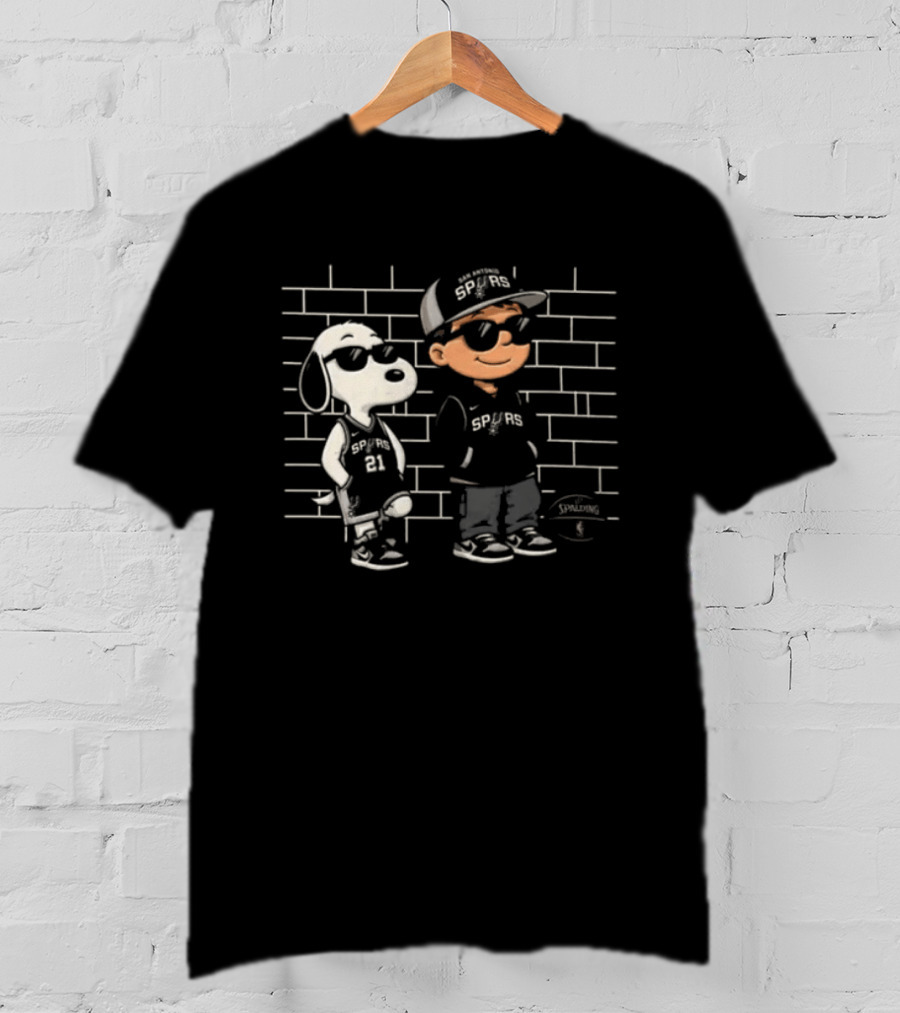 Snoopy And Kid Wearing San Antonio Spurs Gear Number 21 T-Shirt