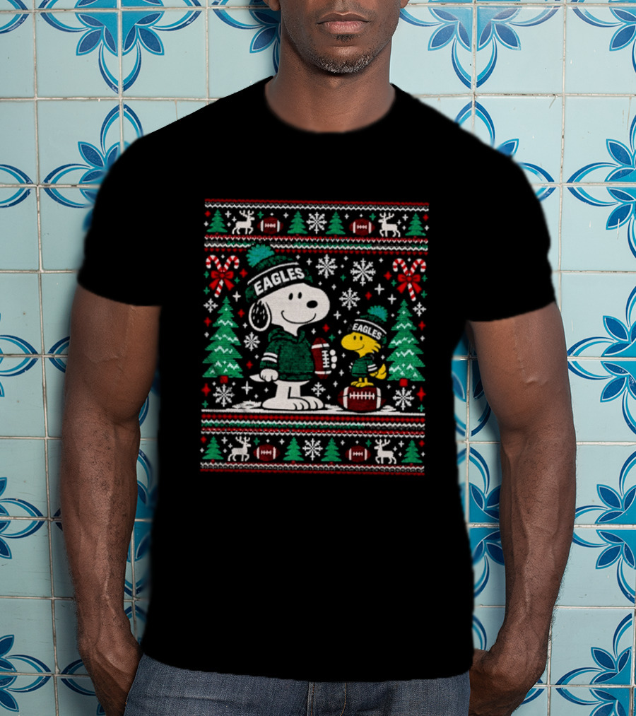 Snoopy Woodstock Philadelphia Eagles Holiday Football Christmas Sweater T-Shirt