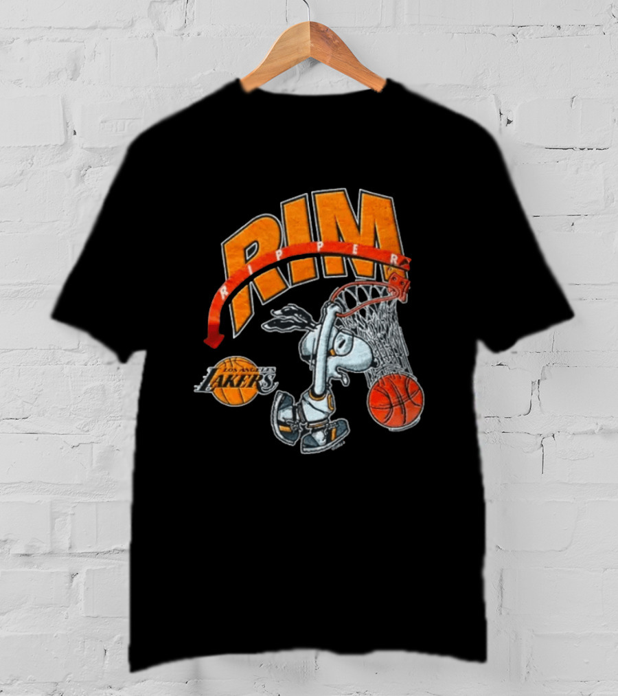 Snoopy Rim Ripper Los Angeles Lakers Basketball Orange Red T-Shirt