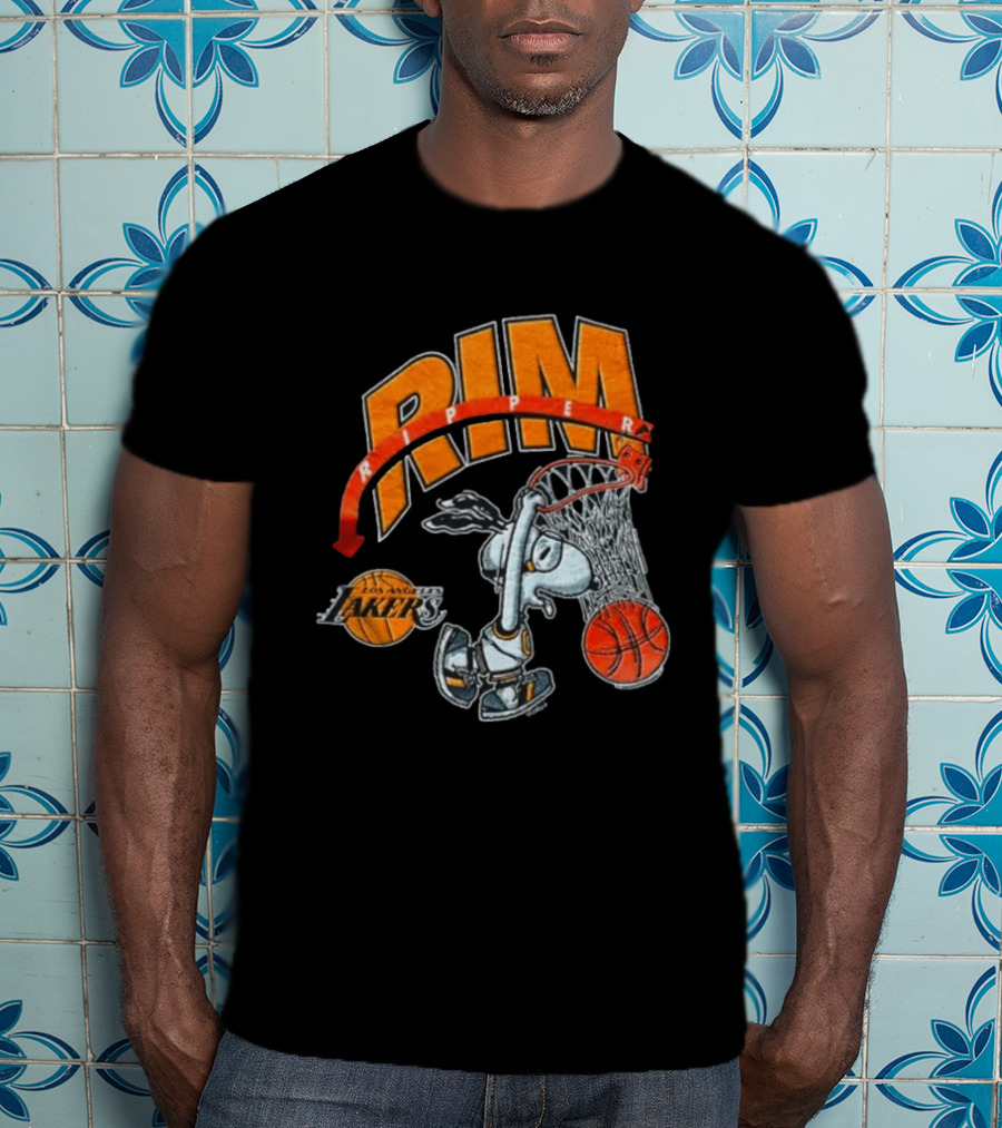 Snoopy Rim Ripper Los Angeles Lakers Basketball Orange Red T-Shirt