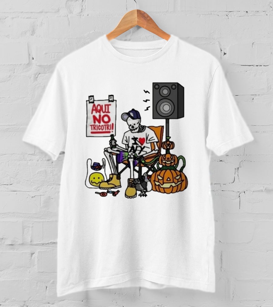 I Love New York Aqui No Tricotri Skeleton Halloween Pumpkin Speaker Chair T-Shirt