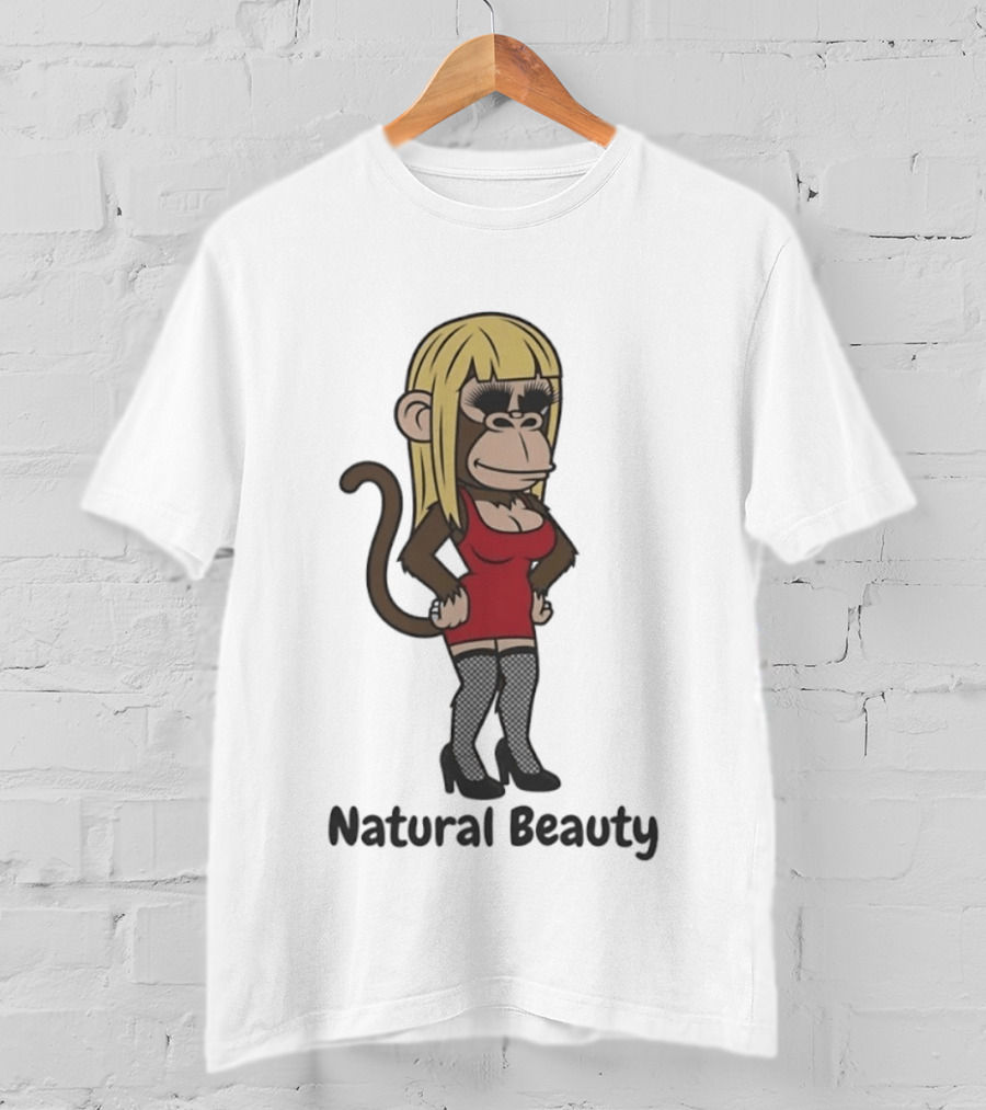 Natural Beauty Blonde Monkey Red Dress Cartoon Fashion T-Shirt