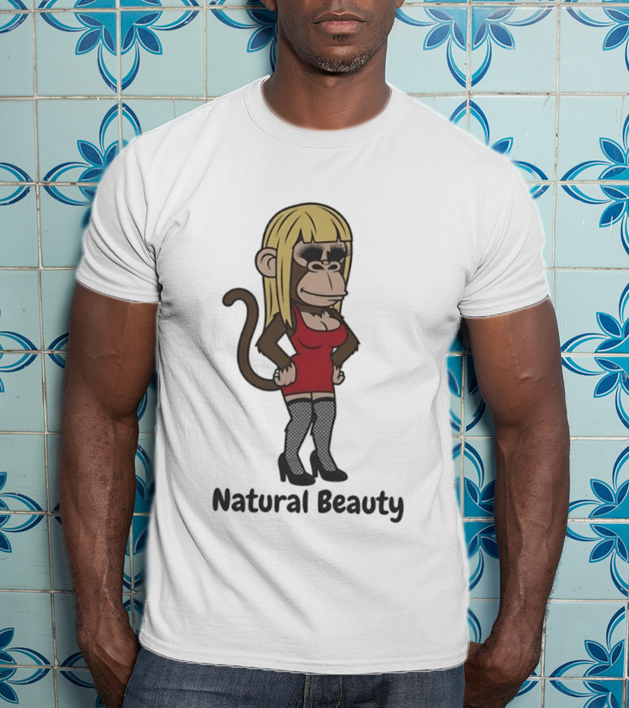 Natural Beauty Blonde Monkey Red Dress Cartoon Fashion T-Shirt