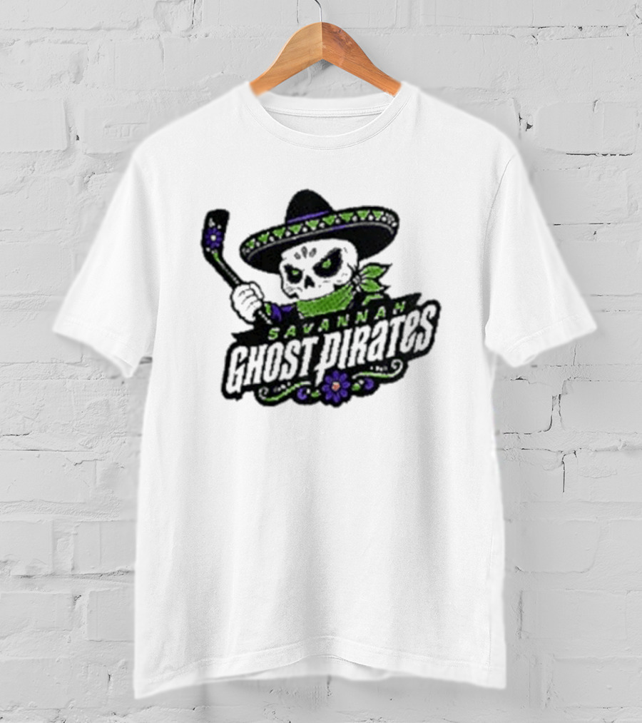 Savannah Ghost Pirates Day Of The Dead Skull Hockey Sombrero T-Shirt