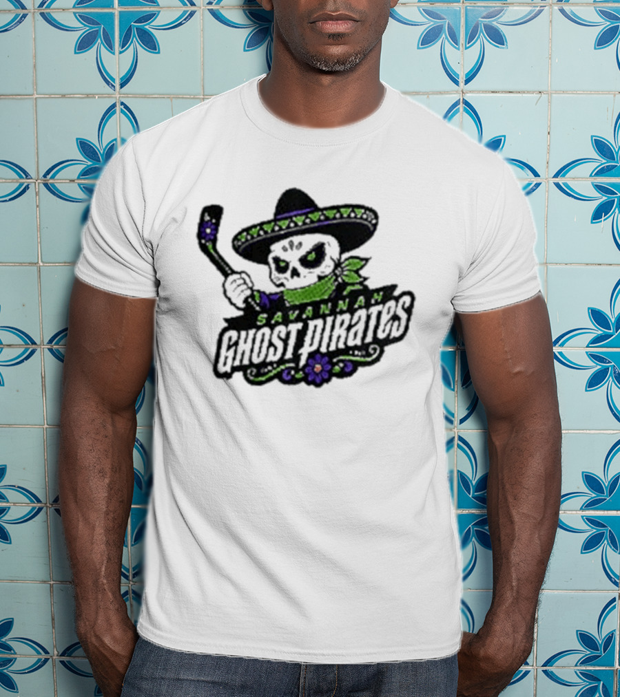 Savannah Ghost Pirates Day Of The Dead Skull Hockey Sombrero T-Shirt