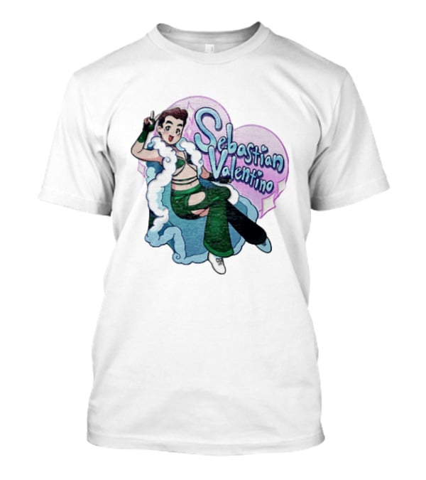 Sebastian Valentino Cartoon Character Peace Pose Sparkling Heart T-Shirt