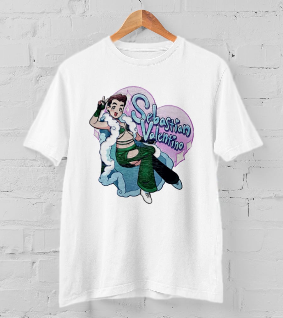 Sebastian Valentino Cartoon Character Peace Pose Sparkling Heart T-Shirt