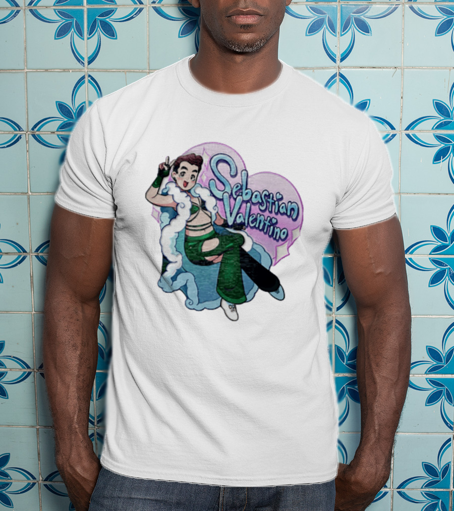 Sebastian Valentino Cartoon Character Peace Pose Sparkling Heart T-Shirt