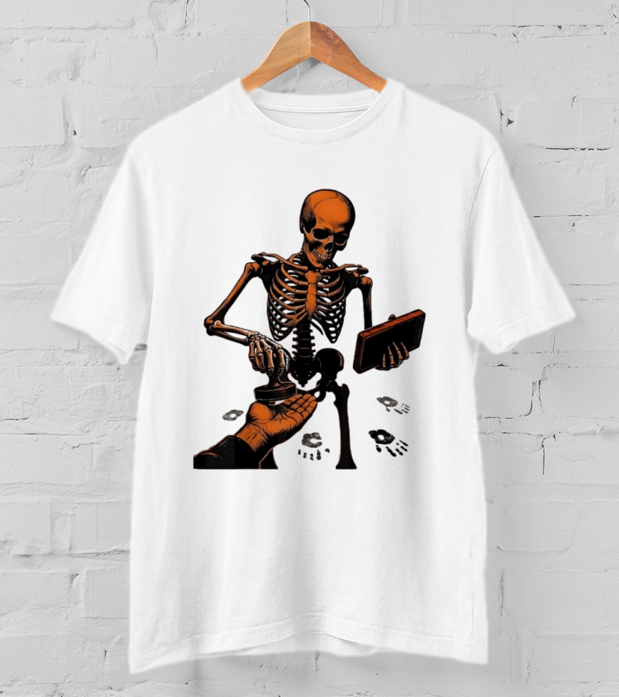 Skeleton Stamping Handprint Spooky Scary Halloween T-Shirt