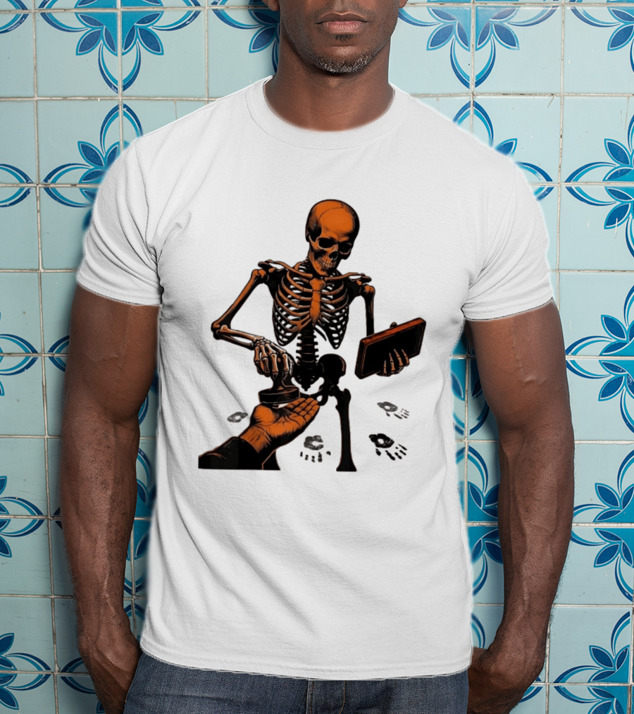 Skeleton Stamping Handprint Spooky Scary Halloween T-Shirt