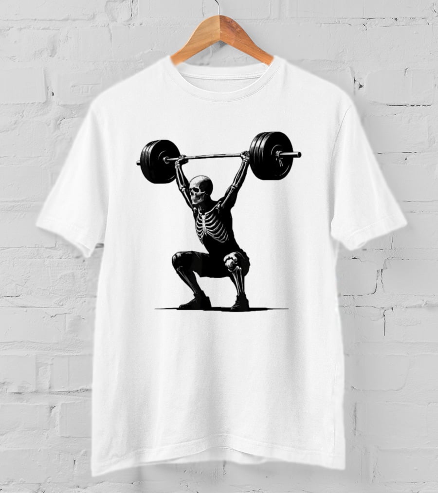 Snatched Still Standing Skeleton Weightlifting Barbell Power T-Shirt