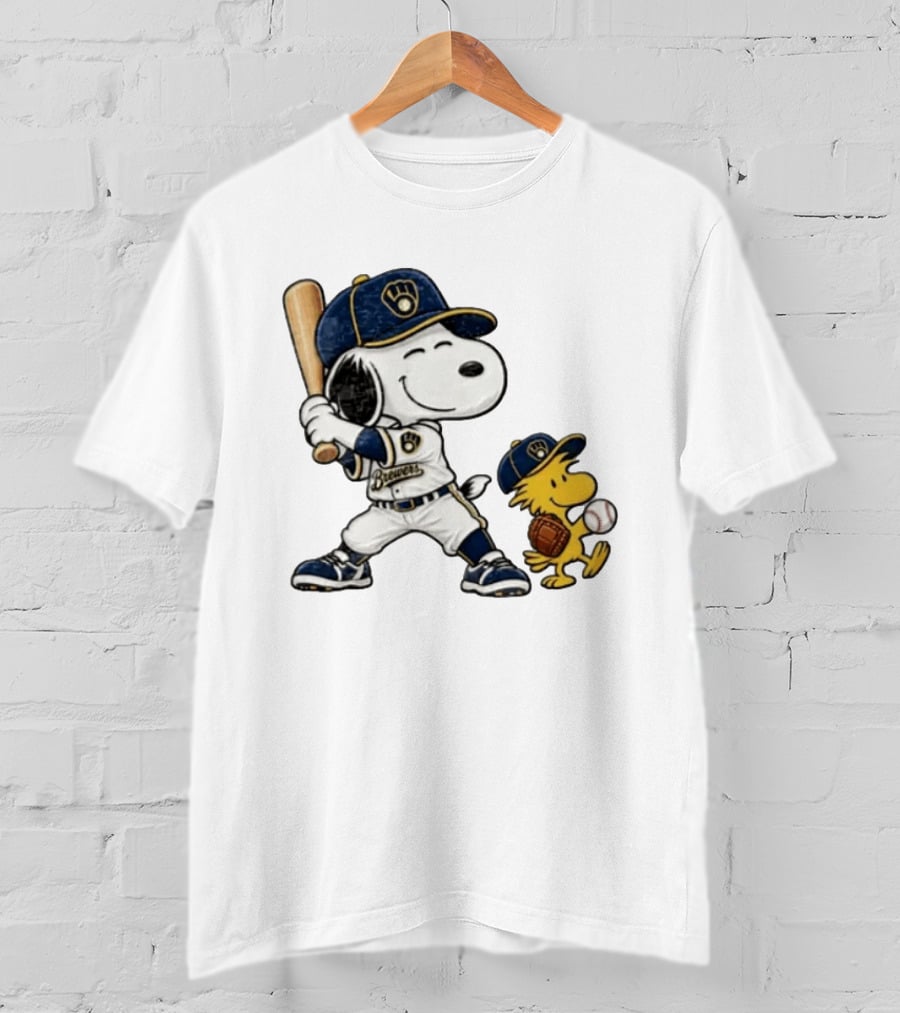 Snoopy Woodstock Milwaukee Brewers Baseball Fan Gear Classic Peanuts Characters T-Shirt