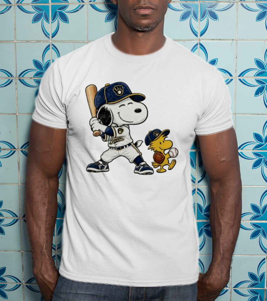 Snoopy Woodstock Milwaukee Brewers Baseball Fan Gear Classic Peanuts Characters T-Shirt
