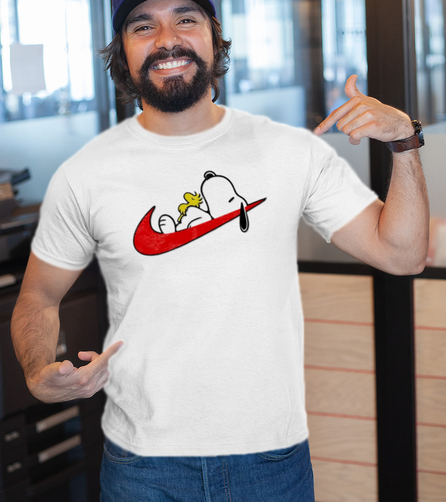 Snoopy Woodstock Resting Red Swoosh T-Shirt
