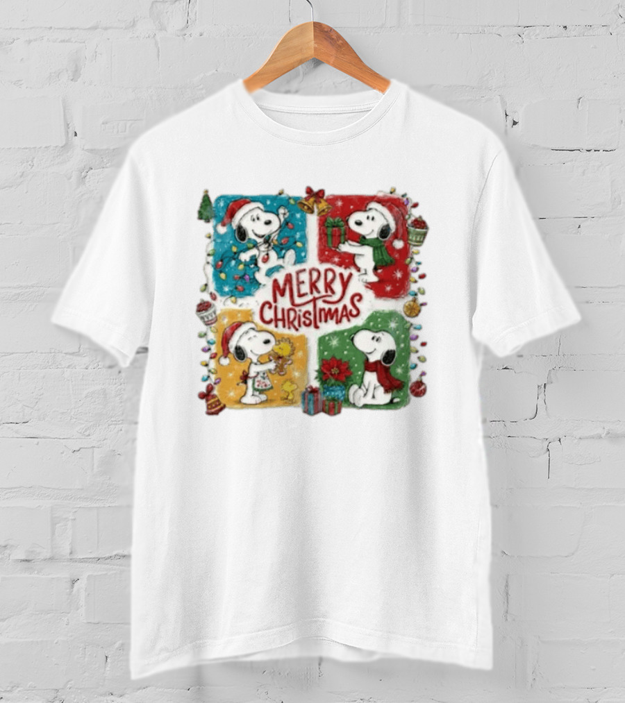 Snoopy Merry Christmas Festive Celebration With Presents And Santa Hat T-Shirt