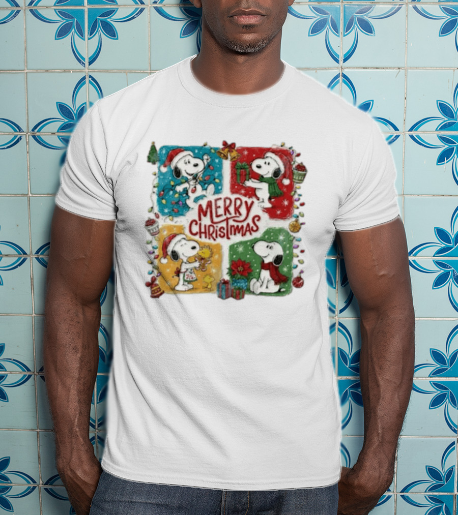 Snoopy Merry Christmas Festive Celebration With Presents And Santa Hat T-Shirt