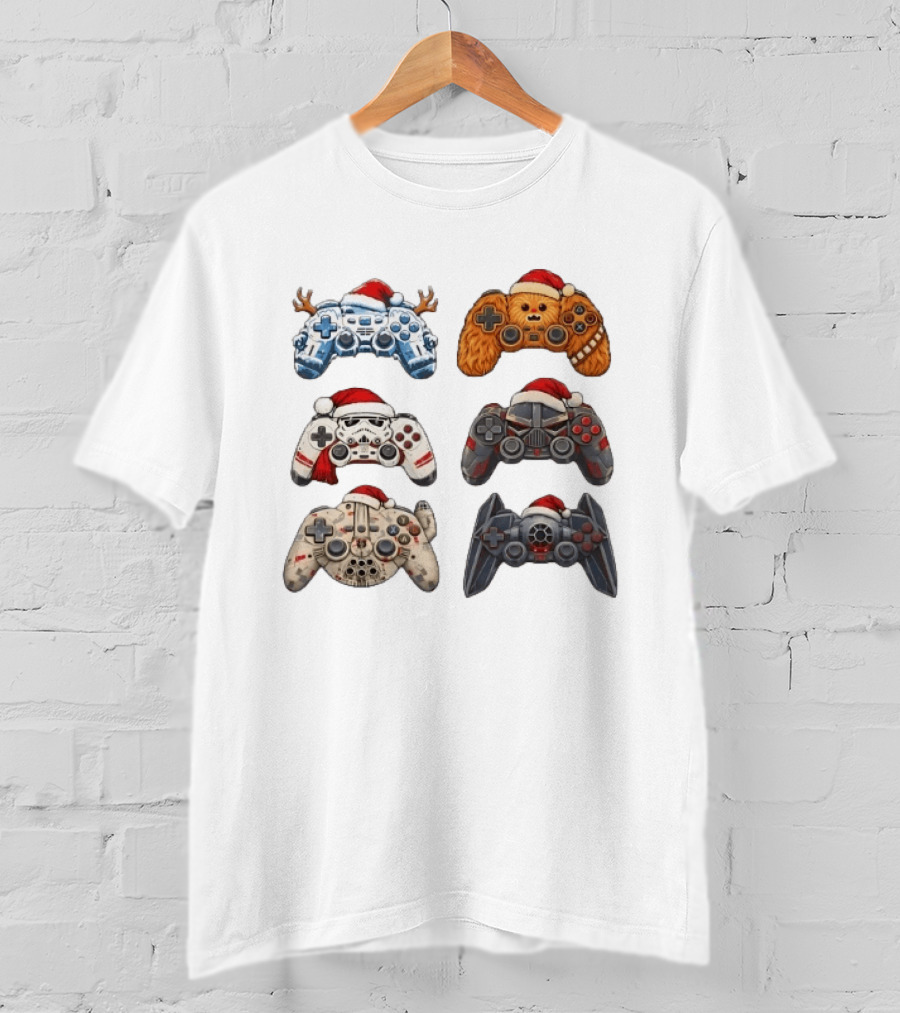 Star Wars Christmas Santa Hats Chewbacca Stormtrooper Darth Vader Gaming Controller Collection T-Shirt
