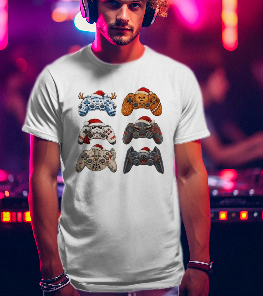 Star Wars Christmas Santa Hats Chewbacca Stormtrooper Darth Vader Gaming Controller Collection T-Shirt